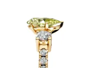 3 Stone Engagement Ring Setting for Fancy Yellow Pear-Shaped Center with Round Cut Side Accents and Prong Head in Yellow Gold