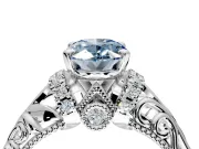Solitaire Engagement Ring Setting for Fancy Blue Oval Center with Filigree Accent Basket and Prong Head in Platinum