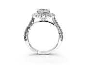 Milgrain Halo Engagement Ring Setting for Princess Cut Center with Bezel Point Accents and Prong Head in White Gold