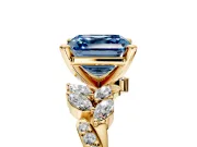 Solitaire Engagement Ring Setting for Fancy Blue Asscher Cut Center with Marquise Accent Twist Band and Prong Head in Yellow Gold