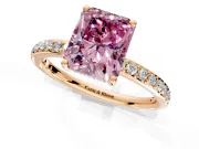 Solitaire Engagement Ring Setting for Fancy Pink Radiant Cut Center with Fine Pave Band and Prong Head in Rose Gold