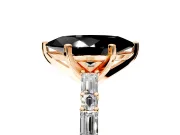 Baguette Engagement Ring Setting for Fancy Black Marquise Center with Alternating Bar-Set Band and Prong Head in Rose Gold