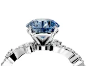 Solitaire Engagement Ring Setting for Fancy Blue Round Cut Center with Bar-Station Pave Twist and Prong Head in Sterling Silver