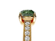 Solitaire Engagement Ring Setting for Fancy Green Cushion Cut Center with Milgrain-Framed Pave Band and Prong Head in Yellow Gold