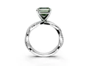 Solitaire Engagement Ring Setting for Fancy Green Asscher Cut Center with Pave and Plain Crossover and Basket Head in Sterling Silver