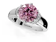 Solitaire Engagement Ring Setting for Fancy Pink Round Cut Center with Wide Band, Pave Collar and Prong Head in Sterling Silver