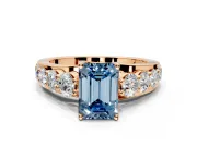 Solitaire Engagement Ring Setting for Fancy Blue Emerald Cut Center with Graduated Shared Prongs and Prong Head in Rose Gold
