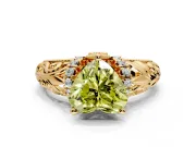 Solitaire Engagement Ring Setting for Fancy Yellow Heart-Shaped Center with Filigree Accent Basket and Prong Head in Yellow Gold