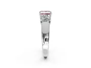 3 Stone Engagement Ring Setting for Fancy Pink Princess Cut Center with Raised Basket Heads and Prong Head in Sterling Silver