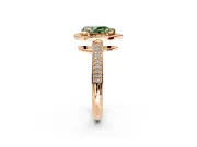 Milgrain Halo Engagement Ring Setting for Fancy Green Pear-Shaped Center with Three-Sided Pave Band and Prong Head in Rose Gold