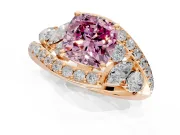 Halo Engagement Ring Setting for Fancy Pink Cushion Cut Center with Marquise and Pave Bypass Band and Prong Head in Rose Gold