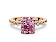 Solitaire Engagement Ring Setting for Fancy Pink Radiant Cut Center with Bezel-Dot Beaded Band and Prong Head in Rose Gold