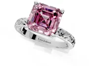 Solitaire Engagement Ring Setting for Fancy Pink Asscher Cut Center with XO Engraved Band and Prong Head in Platinum