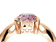 Halo Engagement Ring Setting for Fancy Pink Cushion Cut Center with Tapered Plain Band and Prong Head in Rose Gold