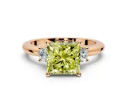 3 Stone Engagement Ring Setting for Fancy Yellow Princess Cut Center with Wide Plain Band and Prong Head in Rose Gold