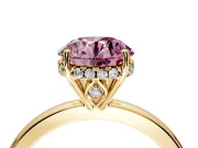 Solitaire Engagement Ring Setting for Fancy Pink Round Cut Center with Fine Wire Band and Prong Head in Yellow Gold