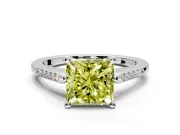 Solitaire Engagement Ring Setting for Fancy Yellow Princess Cut Center with Channel Accents and Prong Head in Platinum