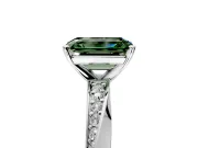 Side Accent Engagement Ring Setting for Fancy Green Emerald Cut Center with Accent Shoulders and Prong Head in White Gold