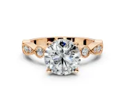 Solitaire Engagement Ring Setting for Round Cut Center with Milgrain Bezel Accents and Prong Head in Rose Gold