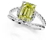 Halo Engagement Ring Setting for Fancy Yellow Emerald Cut Center with Rope Twist Split Shank and Prong Head in Platinum