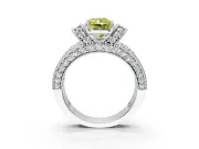Pave Engagement Ring Setting for Fancy Yellow Radiant Cut Center with Curved Accent Rows, Openwork and Prong Head in White Gold