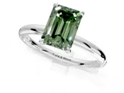 Hidden Halo Engagement Ring Setting for Fancy Green Emerald Cut Center with Thin Rounded Band and Prong Head in Sterling Silver