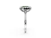 Single Halo Engagement Ring Setting for Fancy Green Asscher Cut Center with Corner Claws, Plain Band and Prong Head in Sterling Silver