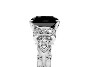 Solitaire Engagement Ring Setting for Fancy Black Radiant Cut Center with Filigree Band and Prong Head in White Gold