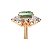 Small-Accent Cluster Halo Engagement Ring Setting for Fancy Green Princess Cut Center with Plain Band and Prong Head in Rose Gold