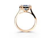 Single Halo Engagement Ring Setting for Fancy Blue Radiant Cut Center with Corner Claws, Plain Band and Prong Head in Rose Gold