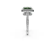 Halo Engagement Ring Setting for Fancy Green Radiant Cut Center with Metal-Rimmed Halo, Pave Band and Prong Head in Platinum