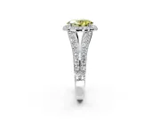 Halo Engagement Ring Setting for Fancy Yellow Oval Center with Narrow Pave Split Shank and Prong Head in White Gold