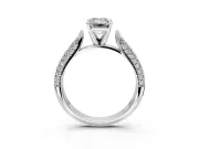 Solitaire Engagement Ring Setting for Emerald Cut Center with Multi-Row Accents and Prong Head in Sterling Silver