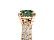 Solitaire Engagement Ring Setting for Fancy Green Cushion Cut Center with Multi-Row Pave Accents and Basket Head in Rose Gold