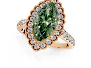 Milgrain Floral Halo Engagement Ring Setting for Fancy Green Marquise Center with Pave Band and Prong Head in Rose Gold