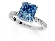 Solitaire Engagement Ring Setting for Fancy Blue Radiant Cut Center with Band of Accents and Prong Head in Platinum