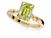 Solitaire Engagement Ring Setting for Fancy Yellow Emerald Cut Center with Beaded Shoulders and Prong Head in Yellow Gold