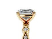 Solitaire Engagement Ring Setting for Asscher Cut Center with Milgrain Bezel Accents and Prong Head in Yellow Gold