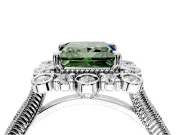 Milgrain Halo Engagement Ring Setting for Fancy Green Princess Cut Center with Bezel Point Accents and Prong Head in Platinum