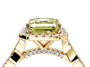 Halo Engagement Ring Setting for Fancy Yellow Asscher Cut Center with Twist Band and Prong Head in Yellow Gold