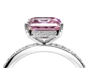 Solitaire Engagement Ring Setting for Fancy Pink Asscher Cut Center with Fine Pave Band and Prong Head in Platinum