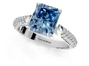 Solitaire Engagement Ring Setting for Fancy Blue Radiant Cut Center with Multi-Row Accents and Prong Head in Platinum