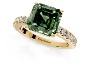 Solitaire Engagement Ring Setting for Fancy Green Asscher Cut Center with Single Row Accent Band and Prong Head in Yellow Gold
