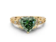 Solitaire Engagement Ring Setting for Fancy Green Heart-Shaped Center with Filigree Band and Prong Head in Yellow Gold