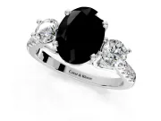 3 Stone Engagement Ring Setting for Fancy Black Oval Center with Crossover Basket, Pave Band and Prong Head in Sterling Silver