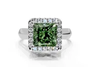 Halo Engagement Ring Setting for Fancy Green Princess Cut Center with Square Band and Prong Head in Sterling Silver