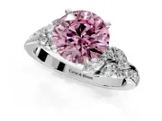 Solitaire Engagement Ring Setting for Fancy Pink Round Cut Center with Marquise Accent Twist Band and Prong Head in White Gold