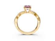 Crossover Engagement Ring Setting for Fancy Pink Emerald Cut Center with Pave and Plain Strands and Prong Head in Yellow Gold