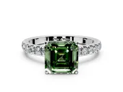 Open Basket Engagement Ring Setting for Fancy Green Asscher Cut Center with Pave Band and Prong Head in Sterling Silver