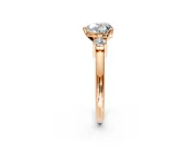 3 Stone Engagement Ring Setting for Heart-Shaped Center with Wide Plain Band and Prong Head in Rose Gold